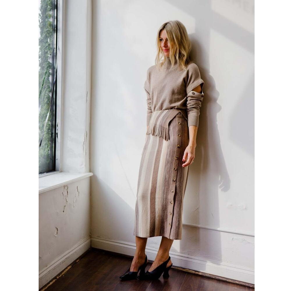 Jonathan Simkhai Lenny Brush Stroke Wool Skirt S